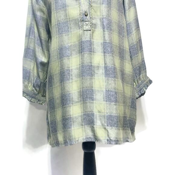 Caffe Marrakesh Pullover Top Women's Medium 3/4 Sleeves Green Plaid NEW - Picture 5 of 7